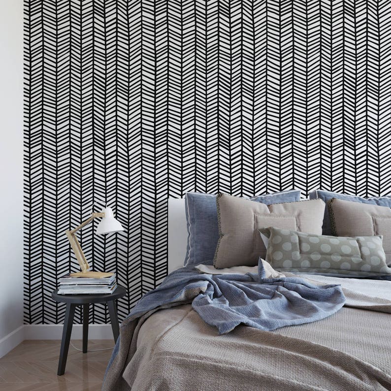 Hand Drawn Herringbone Removable Wallpaper G18627 Etsy