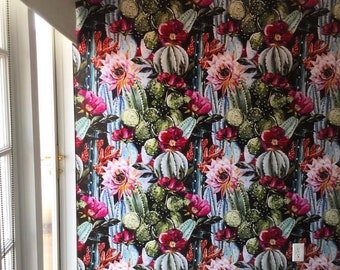 Watercolor Cactus Succulent Black Floral Removable Wallpaper  / tropical wallpaper / botanical self adhesive / floral wallpaper B130-27