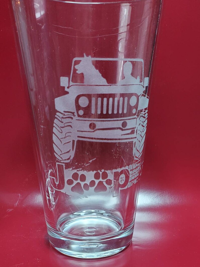 Etched Jeep Glass Choice of Jeep Pint Glasses Jeep Dog Jeep Etsy