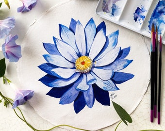 Blue Lotus - giant flower series - Original watercolor
