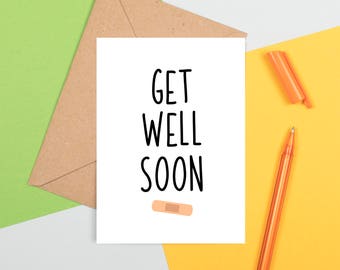 Get Well Soon Card, Sorry Illness Card, Funny Get Well Soon Card, Plaster Get Well Soon Card, Illness Sympathy Card, Feel Better Soon Card