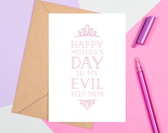 Evil Step Mom Card, Funny Mother's Day Card, Card For Step Mum, Funny Card For Step Mum, Funny Evil Step Mum Card, To My Evil Step Mum