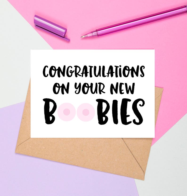 Congratulations on Your New Boobs, Boob Job Card, New Boobies Card ...
