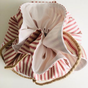 Bread Bag, Ticking Stripes,  Round/Boule, Lined, Washable, Reusable