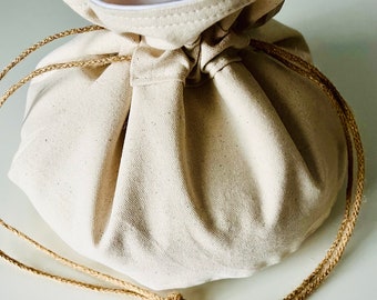 Bread Bag, Unbleached Natural Canvas, Round/Boule Bottom, Lined, Washable, Reusable