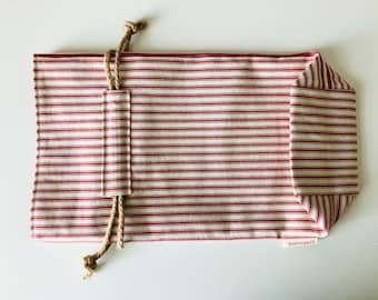 Sandwich Loaf Bread Bag, Ticking Stripes, Square Bottom, Lined, Washable, Reusable