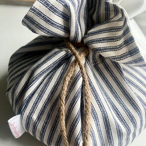 Boule Style Bread Bag, Ticking Stripes, Lined, Washable, Reusable
