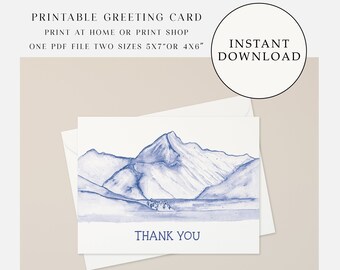 Watercolor Mountain Thank You Card: Outdoors Theme (Digital Download)