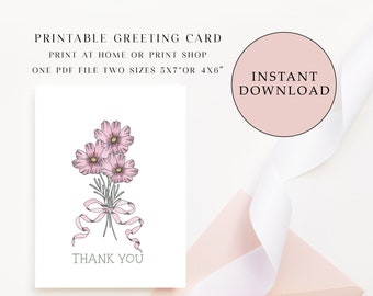 Printable Thank You Cosmos Posy Card, Instant Download, Thank You Card,Digital Download, Flower Thank You Card, Sweet Thank You Card, Floral