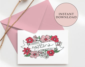 Instant Download Floral Mother's Day Card | Printable Mother's Day Card | Digital Download | Happy Mother's Day Card