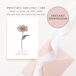 Afdrukbare Zinnia verjaardagskaart, wenskaart, downloadbare kaart, leuke kaart Happy Birthday, digitale verjaardagskaart, bloemenkaart, thuis afdrukken