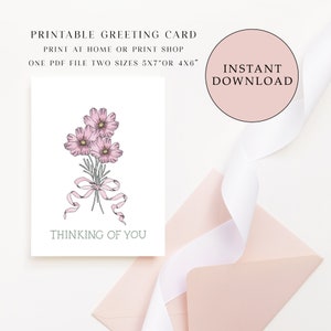 Carte Cosmos Posy imprimable pensant à vous, carte de sympathie, carte Get Well, carte numérique imprimable, téléchargement instantané, carte de condoléances florales