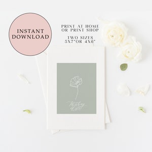 Carte imprimable en pensant à vous, en carte de sympathie, carte de bon rétablissement, carte d'anémone de sauge, calligraphie, téléchargement immédiat, fleur minimale, pour elle