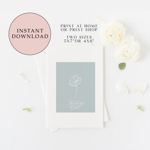 Carte imprimable en pensant à vous, en carte de sympathie, carte de bon rétablissement, carte d'anémone bleue, calligraphie, téléchargement immédiat, fleur minimale, pour elle