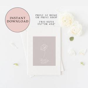 Carte imprimable en pensant à vous, carte de sympathie, carte de rétablissement, carte d'anémone taupe, calligraphie, téléchargement immédiat, fleur minimale, pour elle