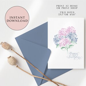 Download imediato do cartão de aniversário do buquê de Hydrangea | Cartão de aniversário imprimível | Download digital | Cartão de aniversário floral