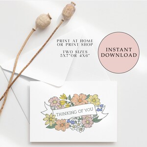 Carte imprimable en pensant à vous | Dans la carte de sympathie | Get Well Card | Carte florale | Calligraphie moderne | Téléchargement instantané| Cartes imprimables