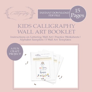 Livreto de arte de parede de caligrafia infantil, modelos de cartões de felicitações de caligrafia, arte de parede infantil, planilhas de arte imprimíveis, atividades artesanais infantis