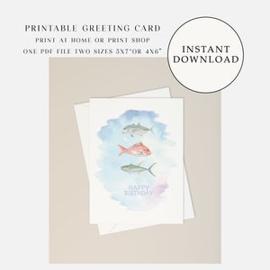 Cartão de feliz aniversário de peixe para impressão, cartão de felicitações para impressão, cartão de feliz aniversário de peixe, cartões de aniversário para impressão, download digital instantâneo