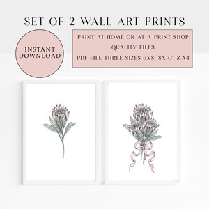 Set of 2, Printable Protea Prints, Flower Print, Instant Digital Download, Digital Wall Art, Modern Print, Flower Wall Décor, Print at Home