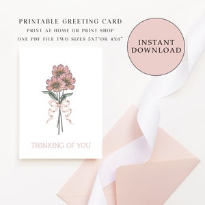 Carte de pensée imprimable de vous, dans la carte de sympathie, carte Get Well, carte de sympathie imprimable, carte de vœux imprimable, carte florale numérique à téléchargement instantané
