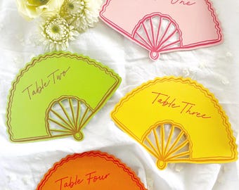 Bright Fan Squiggle Table Numbers: Hand-Lettered Calligraphy, Colorful Wedding Decor