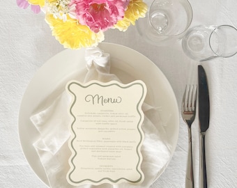 Squiggle Wave Wedding Menu: Modern Calligraphy Table Decor