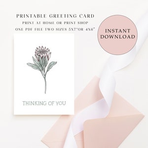 Carte Protea imprimable en pensant à vous, carte de sympathie, carte Get Well, carte de sympathie, carte de vœux imprimable, carte florale à téléchargement instantané