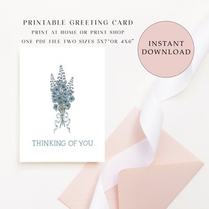 Carte imprimable Thinking of You Delphinium Posy, carte de sympathie, carte Get Well, carte de sympathie, carte de vœux imprimable, carte florale numérique