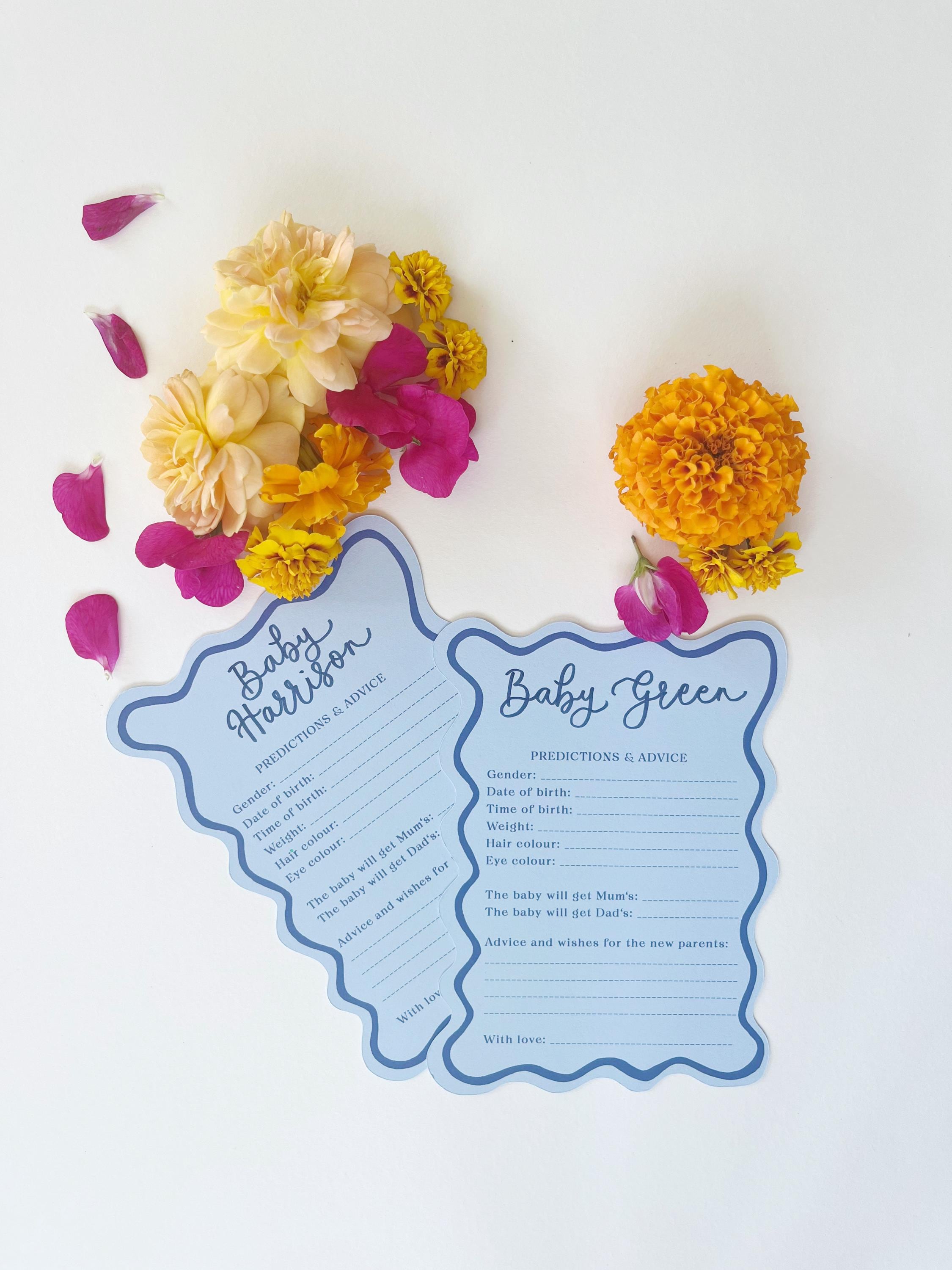 Baby Shower Prediction and Advice Cards, 6 Different Color Options, Personalised Baby Shower Cards, New Parent Advice Game, Wavy Edge Border