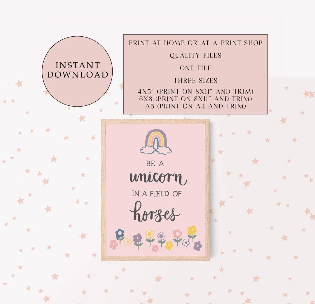 Pink Unicorn, Printable Kids Wall Art, Kids Room Decor, Digital ...