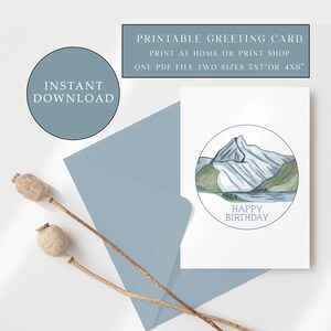 Cartão de feliz aniversário da montanha para impressão, cartão de felicitações para impressão, cartão de feliz aniversário de aventura, cartões de aniversário para impressão, download instantâneo,