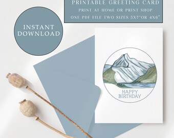 Printable Mountain Happy Birthday Card, Printable Greeting Card, Adventure Happy Birthday Card,  Printable Birthday Cards, Instant Download,