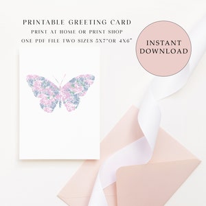 Carte de vœux vierge imprimable Papillon fleur d’hortensia, Carte imprimée à la maison, Cartes de vœux numériques, Cartes toutes occasions, Cartes papillon