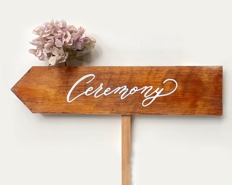 Wood and Calligraphy Wedding Direction Sign- Ceremony