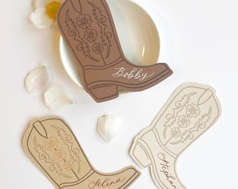 Personalized Cowgirl Boot Place Cards: Western Party Decor