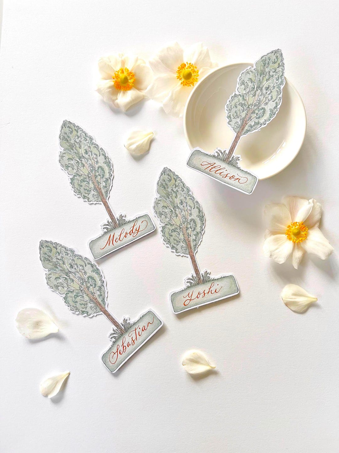Watercolour Tree Shaped Place Cards, Mediterranean Decor, Personalised ...