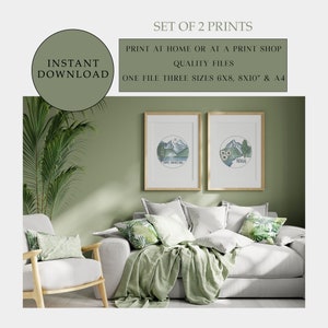 Set of Two Printable Watercolor Mountain Prints, Abstract Mountain Print, Digital Nature Print, Downloadable Wall Art, Adventure Nursery Art