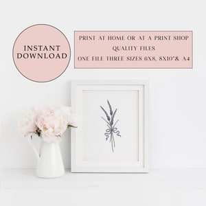 Printable Lavender Posy Print, Watercolour Art Print, Ink Flower Print, Instant Digital Download, Digital Wall Art, Wall Décor, Wall Décor