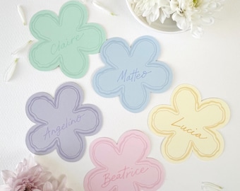Pastel Flower Place Cards, Hand-Written Calligraphy Wedding Name Tags