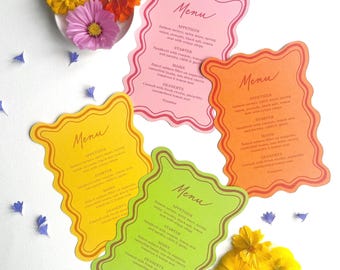 Colorful Squiggle Wave Menus: Cheerful Party Table Decor