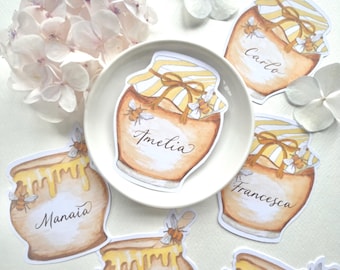 Honey Pot Honey Jar Place Cards: Personalized Calligraphy Party Decor