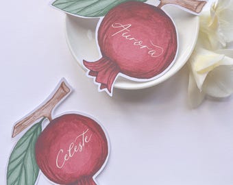 Watercolor Pomegranate Place Cards: Mediterranean Wedding Decor