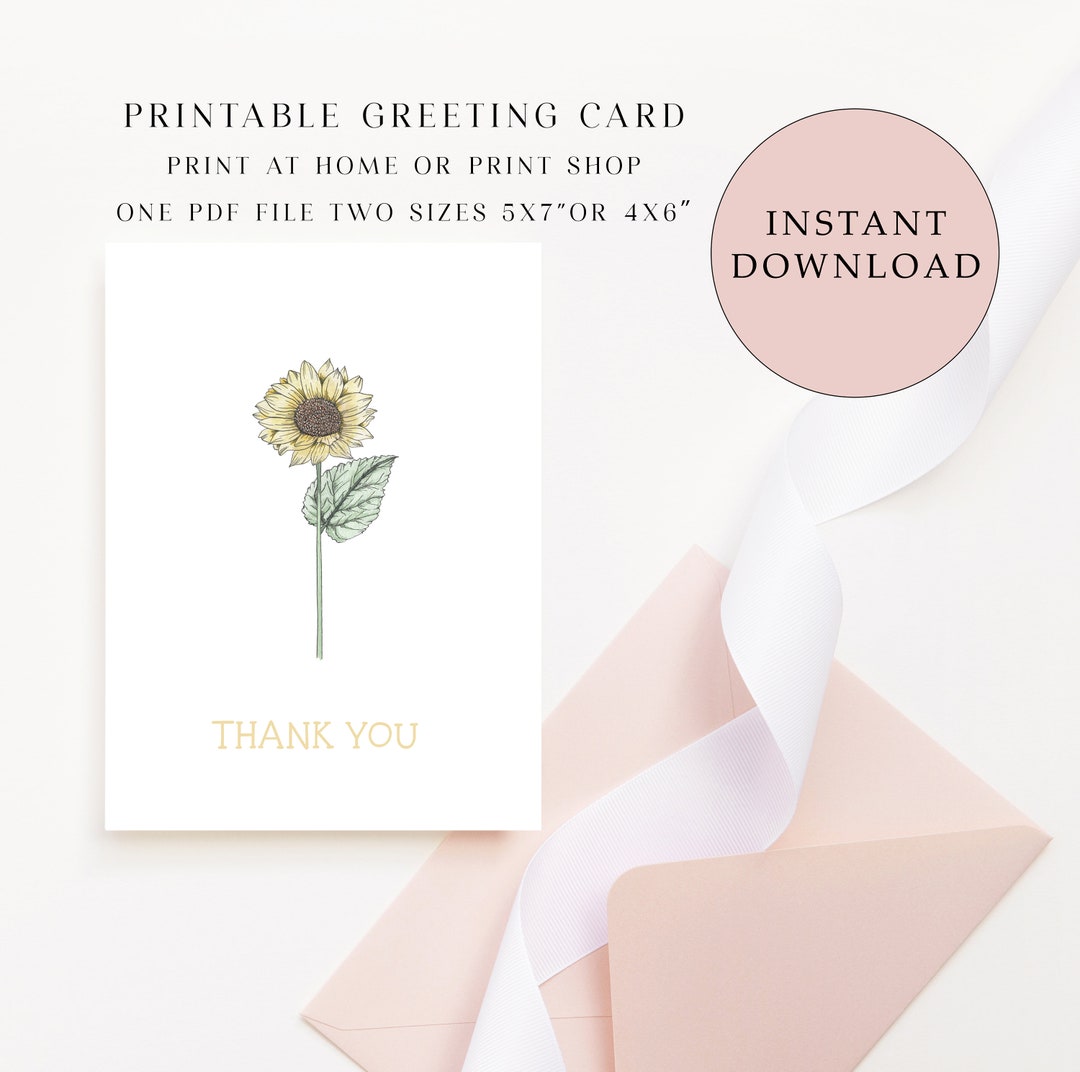 Printable Sunflower Thank You Card: Watercolor Floral (digital Download ...