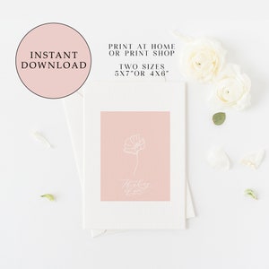 Carte imprimable en pensant à vous, carte de sympathie, carte de rétablissement, carte d'anémone de pêche, calligraphie, téléchargement immédiat, fleur minimale, pour elle
