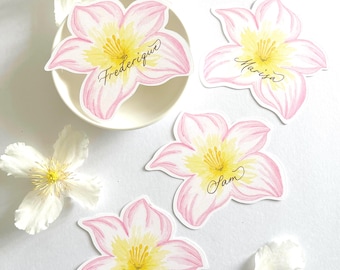 Personalized  Lily Flower Place Cards: Pink or Lilac Watercolor Pastel Party Decor