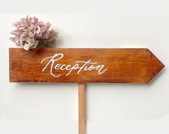 Wood and Calligraphy Wedding Direction Sign- Reception