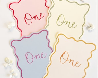 Squiggle Wave Calligraphy Table Numbers, Wedding Table Decor, , Hand Written Calligraphy, Colorful Table Numbers, Whimsical Table Signs,