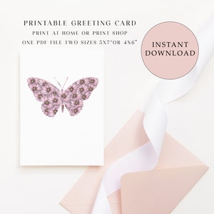 Carte de voeux vierge imprimable avec papillon cosmos, carte de fleurs à imprimer à la maison, cartes de voeux imprimables, carte toutes occasions, carte papillon