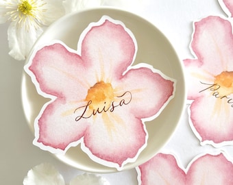 Personalized Desert Rose Flower Place Cards: Watercolor Pastel Party Decor